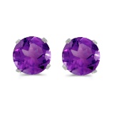 Certified 5 mm Natural Round Amethyst Stud Earrings Set in 14k White Gold