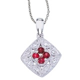 14k White Gold Ruby and Diamond Filigree Pendant