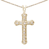 14K Yellow Gold Diamond  Cross Pendant