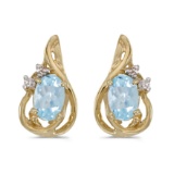 14k Yellow Gold Oval Aquamarine And Diamond Teardrop Earrings 0.62 CTW