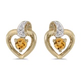 14k Yellow Gold Round Citrine And Diamond Heart Earrings 0.17 CTW