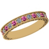 0.83 Ctw VS/SI1 Pink Sapphire And Diamond 14K Yellow Gold Filigree Style Band Ring
