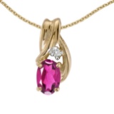 14k Yellow Gold Oval Pink Topaz And Diamond Pendant 0.44 CTW