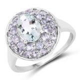 2.00 CTW Genuine Aquamarine and Tanzanite .925 Sterling Silver Ring