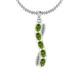 1.31 Ctw Peridot And Diamond I2/I3 10K White Gold Pendant