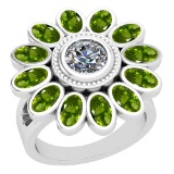 4.00 Ctw Peridot And Diamond I2/I3 14K White Gold Ring