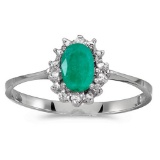 10k White Gold Oval Emerald And Diamond Ring