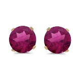 Certified 5 mm Natural Round Rhodolite Garnet Stud Earrings Set in 14k Yellow Gold