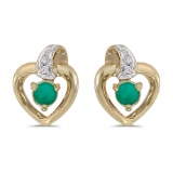 14k Yellow Gold Round Emerald And Diamond Heart Earrings 0.19 CTW