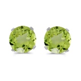 Certified 5 mm Natural Round Peridot Stud Earrings Set in 14k White Gold