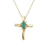 14K Yellow Gold Emerald and Diamond Cross Pendant