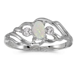 10k White Gold Oval Opal And Diamond Ring