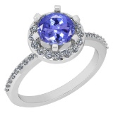 1.52 Ctw VS/SI1 Tanzanite And Diamond 14K White Gold Engagement Halo Ring