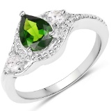 1.30 CTW Genuine Chrome Diopside and White Topaz .925 Sterling Silver Ring