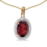 14k Yellow Gold Oval Garnet And Diamond Pendant