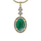 16.00 Ctw VS/SI1 Emerald And Diamond 14K Yellow Gold Pendant