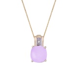 14k Yellow Gold Oval Frosted Cushion Cut Amethyst and Diamond Pendant