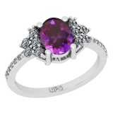 1.71 Ctw I2/I3 Amethyst And Diamond 10K White Gold Promises Ring