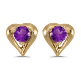 14k Yellow Gold Round Amethyst Heart Earrings