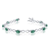 10K White Gold Oval Emerald and Diamond Bracelet 2.82 CTW