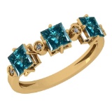 1.46 Ctw I1/I2 Treated Fancy Blue And White Diamond Platinum 14K Yellow Gold Plated Ring