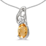 10k White Gold Oval Citrine And Diamond Pendant 0.32 CTW