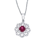 14k White Gold Ruby and Diamond Round Wave Pendant