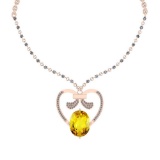19.70 Ctw SI2/I1 Lemon Topaz And Diamond 14k Rose Gold Victorian Style Necklace