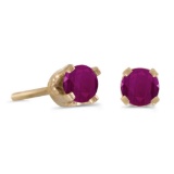 3 mm Petite Round Genuine Ruby Stud Earrings in 14k Yellow Gold 0.24 CTW