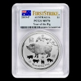 2019 Australia 1 oz Silver Lunar Pig MS-70 PCGS (FS)