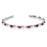 14k White Gold Natural Garnet And Diamond Tennis Bracelet 3.14 CTW