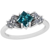 1.50 Ctw I2/I3 Treated Fancy Blue And White Diamond Platinum Ring