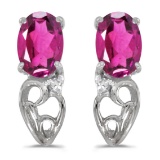 10k White Gold Oval Pink Topaz And Diamond Earrings 0.87 CTW