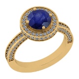 2.13 Ctw I2/I3 Blue Sapphire And Diamond 14K Yellow Gold Ring