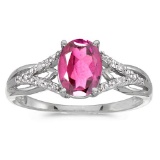 14k White Gold Oval Pink Topaz And Diamond Ring