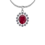 2.69 Ctw VS/SI1 Ruby And Diamond 14K White Gold Vintage Style Pendant