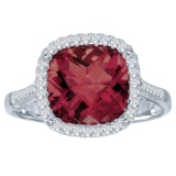 14k White Gold Cushion Cut Garnet And Diamond Ring 3.09 CTW