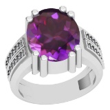 4.19 Ctw I2/I3 Amethyst And Diamond 10K White Gold Victorian Style Ring