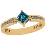 0.88 Ctw I2/I3 Treated Fancy Blue And White Diamond Platinum 14K Yellow Gold Plated Ring