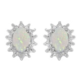 14k White Gold Oval Opal And Diamond Earrings 0.42 CTW