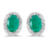 14k White Gold Oval Emerald And Diamond Earrings 0.64 CTW