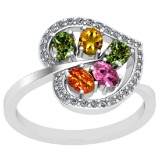 1.40 Ctw VS/SI1 Multi Sapphire And Diamond Platinum Ring