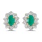 14k Yellow Gold Oval Emerald And Diamond Earrings 0.33 CTW