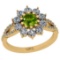 1.36 Ctw I2/I3 Peridot And Diamond 10K Yellow Gold Engagement Halo Ring