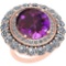 13.79 Ctw Amethyst And Diamond SI2/I1 14k Rose Gold Victorian Style Ring