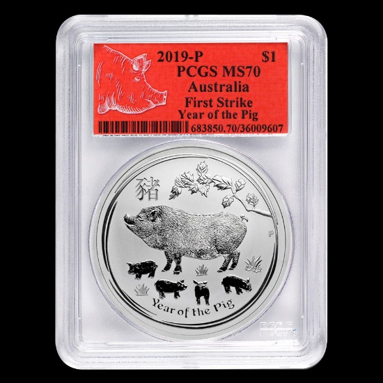 2019 Australia 1 oz Silver Lunar Pig MS-70 PCGS (FS, Red Label)