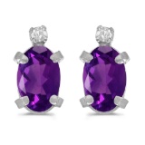 Sterling Silver Oval Amethyst and Diamond Earrings