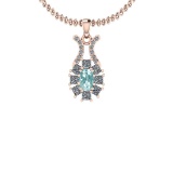 1.46 Ctw I2/I3 Aquamrine And Diamond 14K Rose Gold Necklace