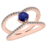 0.88 Ctw Blue Sapphire And Diamond I2/I3 14K Rose Gold Vintage Style Ring
