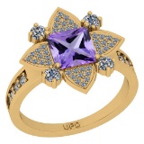 1.93 Ctw I2/I3 Amethyst And Diamond 10K Yellow Gold Engagement Ring